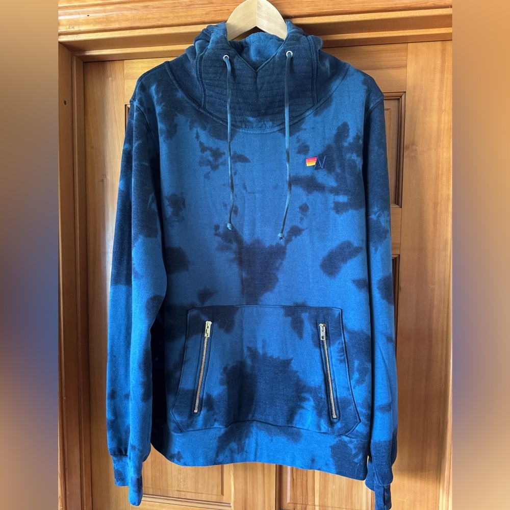 Aviator Nation Women’s Blue and Black Tie-Dye Crewneck Hoodie.